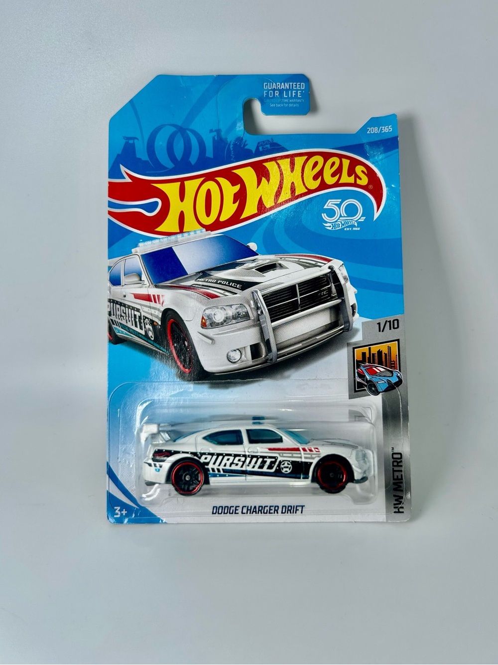 2017 Hot Wheels HW Metro 1/10 Dodge Charger Drift 
White 208/365 Pursuit Police